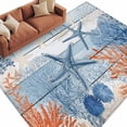 thumbnail image 2 of Summer Ocean Washable Living Room Rugs 5'x8', Nautical Sea Orange Blue Starfish Corals Blue Wood Grain Low Pile Throw Large Area Rug Non-Slip Sturdy Edge Binding Carpet for Living Room Kitchen Office, 2 of 9