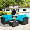 thumbnail image 3 of Costway 4PCS Outdoor Patio Rattan Furniture Set Cushion Loveseat Storage Table Turquoise, 3 of 12