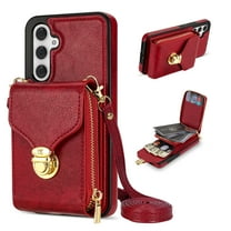 for Samsung Galaxy A14 5G Case Wallet with Shoulder Strap for Women - Crossbody Lanyard,Zipper Pocket,Credit Card Holder,Shockproof - Metal Buckle Closure Premium PU Leather Case, Red