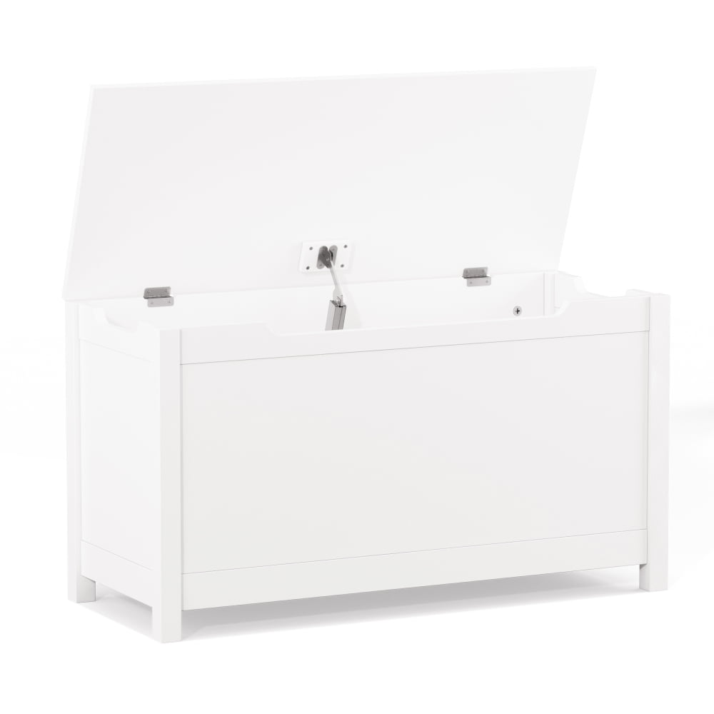 Kids Wooden Toy Box, Storage with Safety Hinged Lid, Modern Toy Storage Organizer for Living Room, Bedroom, Toddler Room, White