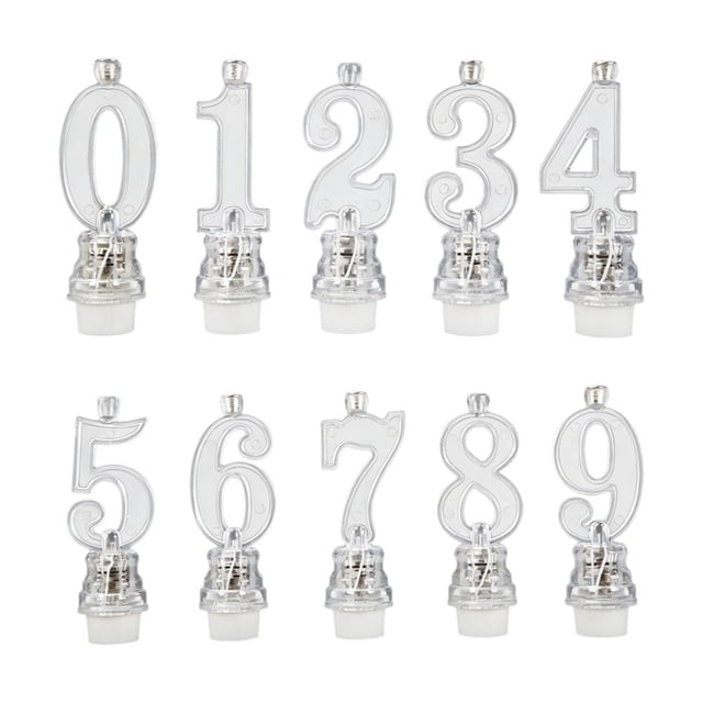 10-Piece LED Birthday Number Candles Set, Transparent Reusable Light-Up Digital Cake Topper for Party Decorations, Luminous Glow for All Ages, Assorted Numbers 0-9