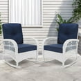 thumbnail image 2 of VIVIJASON 2 Piece Patio Wicker Rattan Rocker Chair, Outdoor Rattan Rocker Chair with Cushions & Steel Frame, All-Weather Rocking Lawn Wicker Furniture for Garden Backyard Porch (White/Navy Blue), 2 of 7