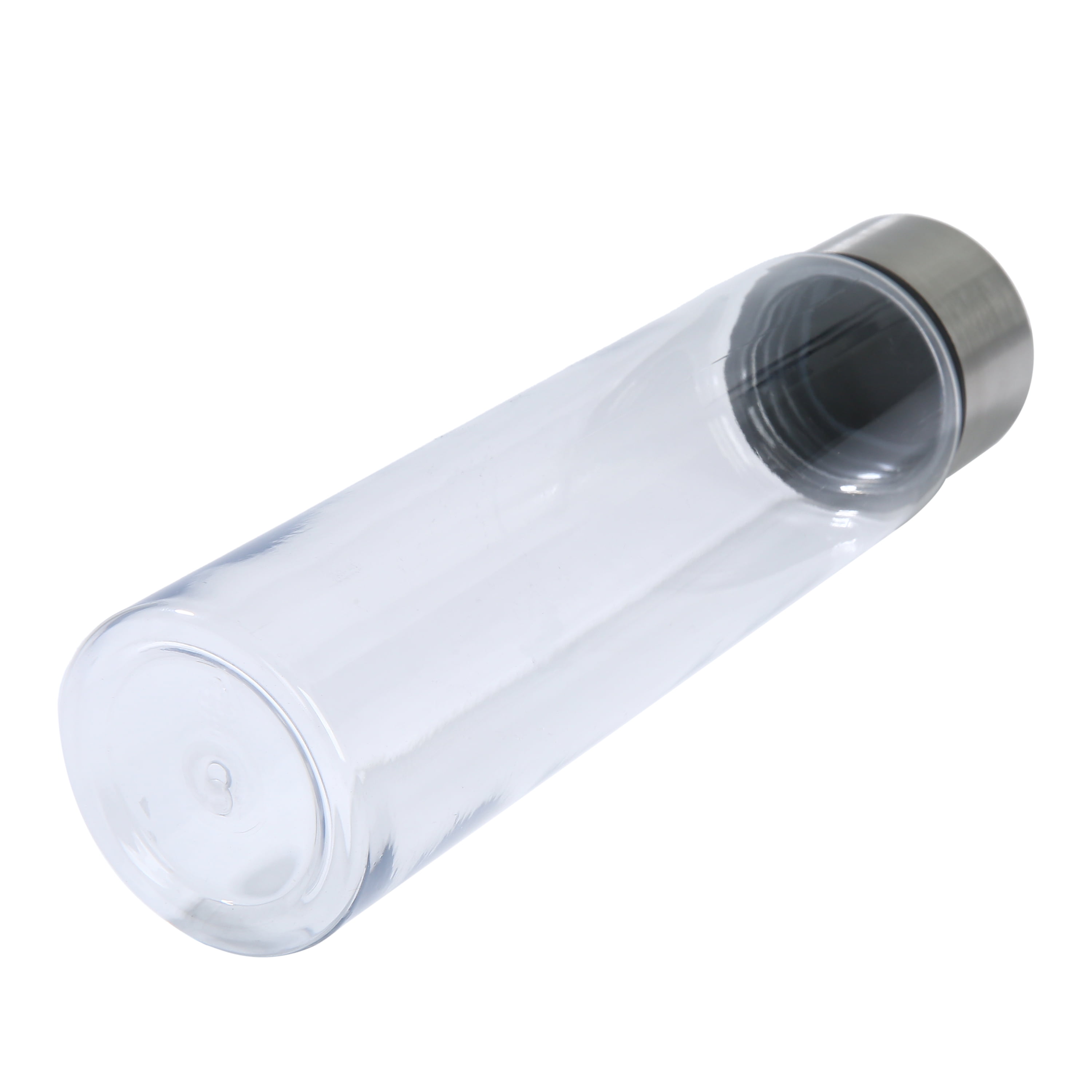 (6 pack) Mainstays 18 oz Clear Plastic and Stainless Water Bottle with Screw Cap Lid with Strap