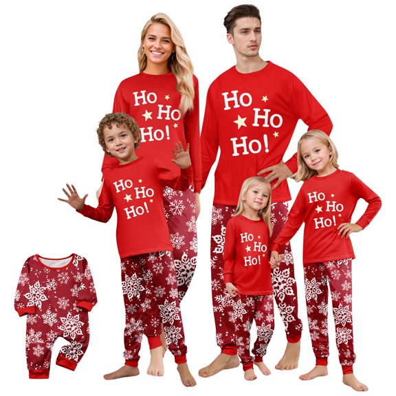 Onlypjs Matching Family Christmas Pajamas Set Ho Ho Ho Letter Print Red Tops Holiday Loungewear Sleepwear for Couples, Women and Men