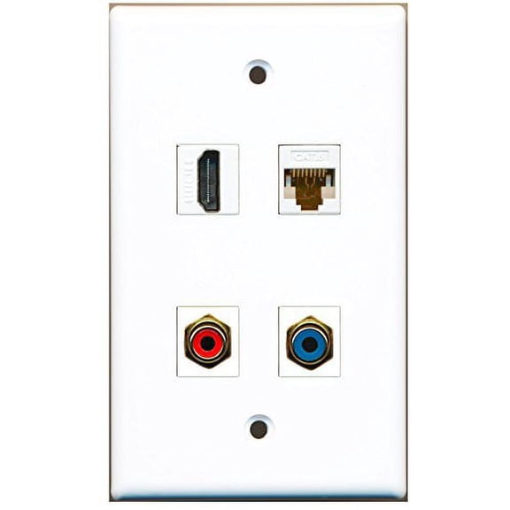 RiteAV - 1 Port HDMI 1 Port RCA Red 1 Port RCA Blue 1 Port Cat6 Ethernet White Wall Plate
