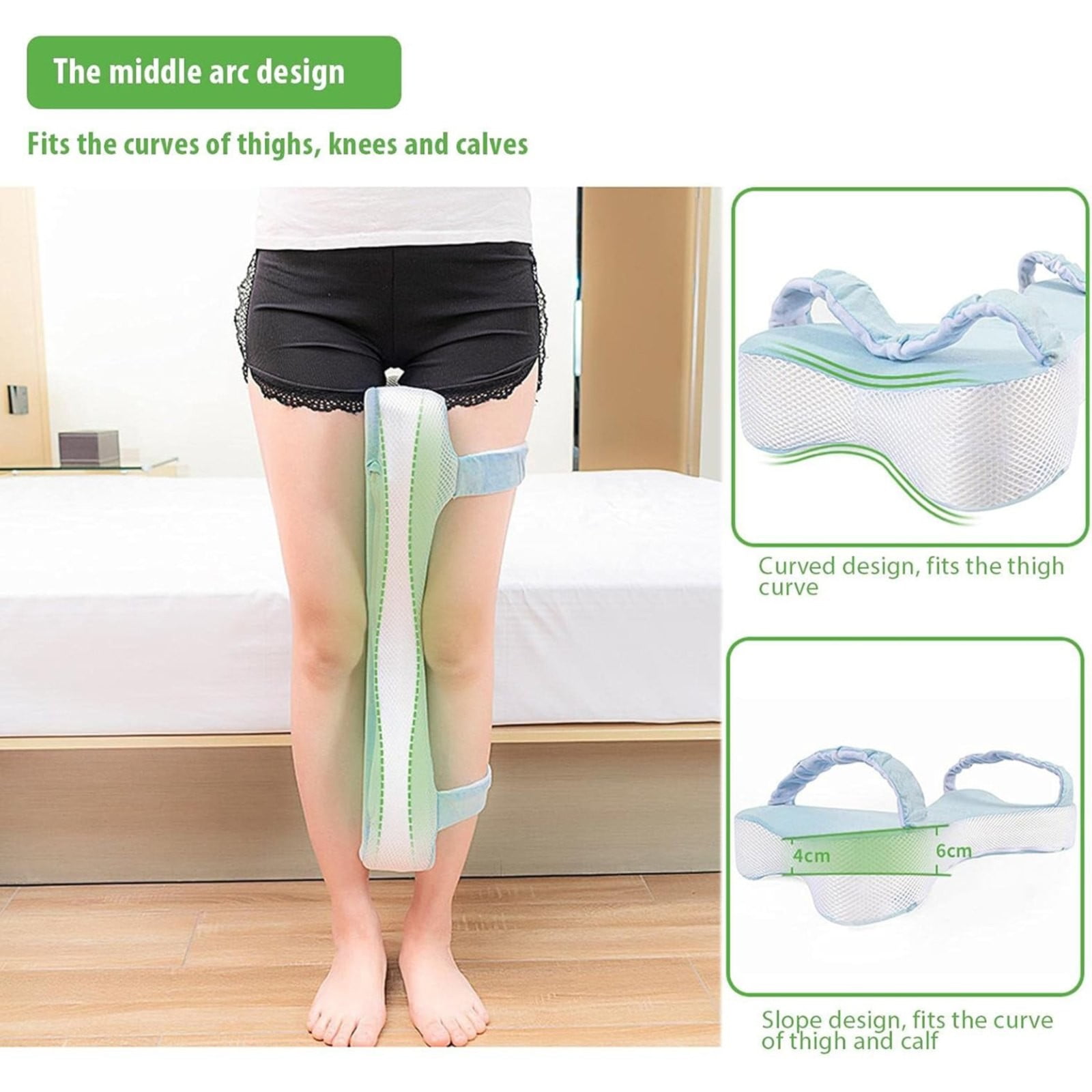 Uanit Side Sleepers Knee Leg Pillow Leg Pillow for Side Sleeping with Strap Memory Foam Wedge Contour Spacer Cushion for Back, Hip Knee Pregnancy Sciatica Pain Relief Free Sleep