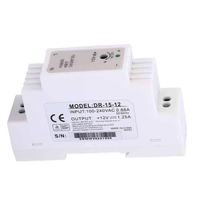 DIN Rail Power Supply, Switching Power Supply, PWM Work Efficiency 85 % For Control Cabinet Industrial Equipment Hotel Home DR-15-12