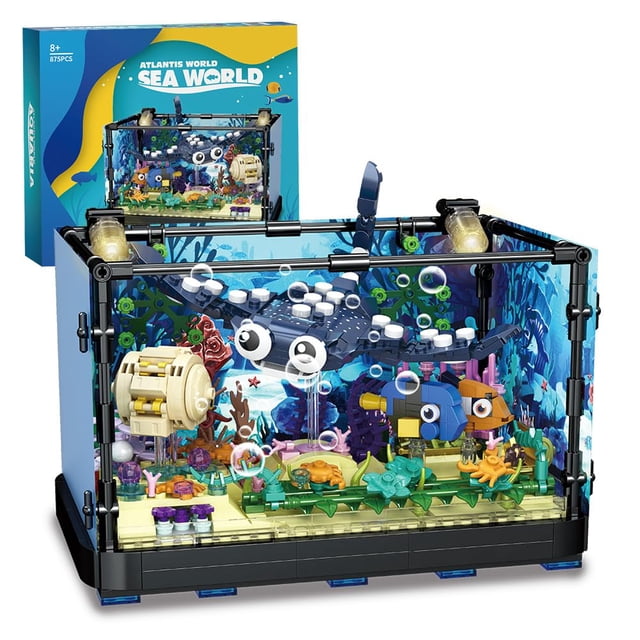 Set de bloques de construcción RiceBlock Fish Tank 875 piezas para niños de 8 a 12 años