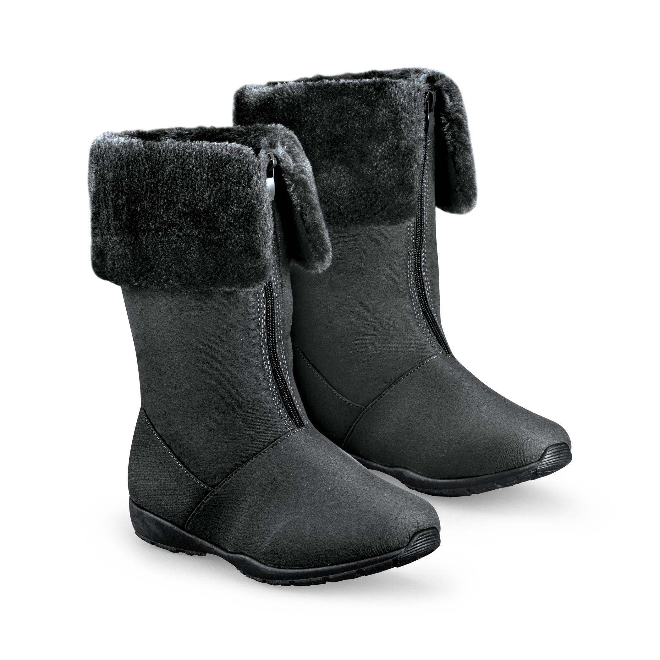 black zip front boots