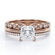 thumbnail image 1 of JeenMata Anillo de Compromiso Solitario de 2,5 Quilates con Corte Princesa, Engaste Pavé de 4 Puntas, Filigrana Art Déco Milgrain, Conjunto de Boda en Trío, Baño de Oro Rosa de 18 K sobre Plata, 1 of 6