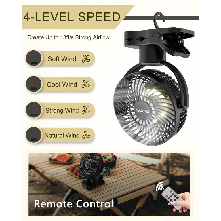 AWANFI 10000mAh Clip-On Desk Fan, 4 Speeds, Remote photo 4