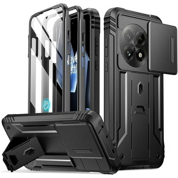 Poetic Revolution Case for OnePlus 13 5G, [Slide Camera Cover], Built-in Screen Protector Work with Fingerprint ID, Black