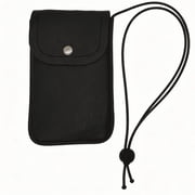 Cell Phone Pouch for Around the Neck Black PU Leather Necklace Holder with Adjustable Lanyard Flip Case and Carrier for Small Travel Purse and Credit Card Holder Hands-Free Mobile Bag