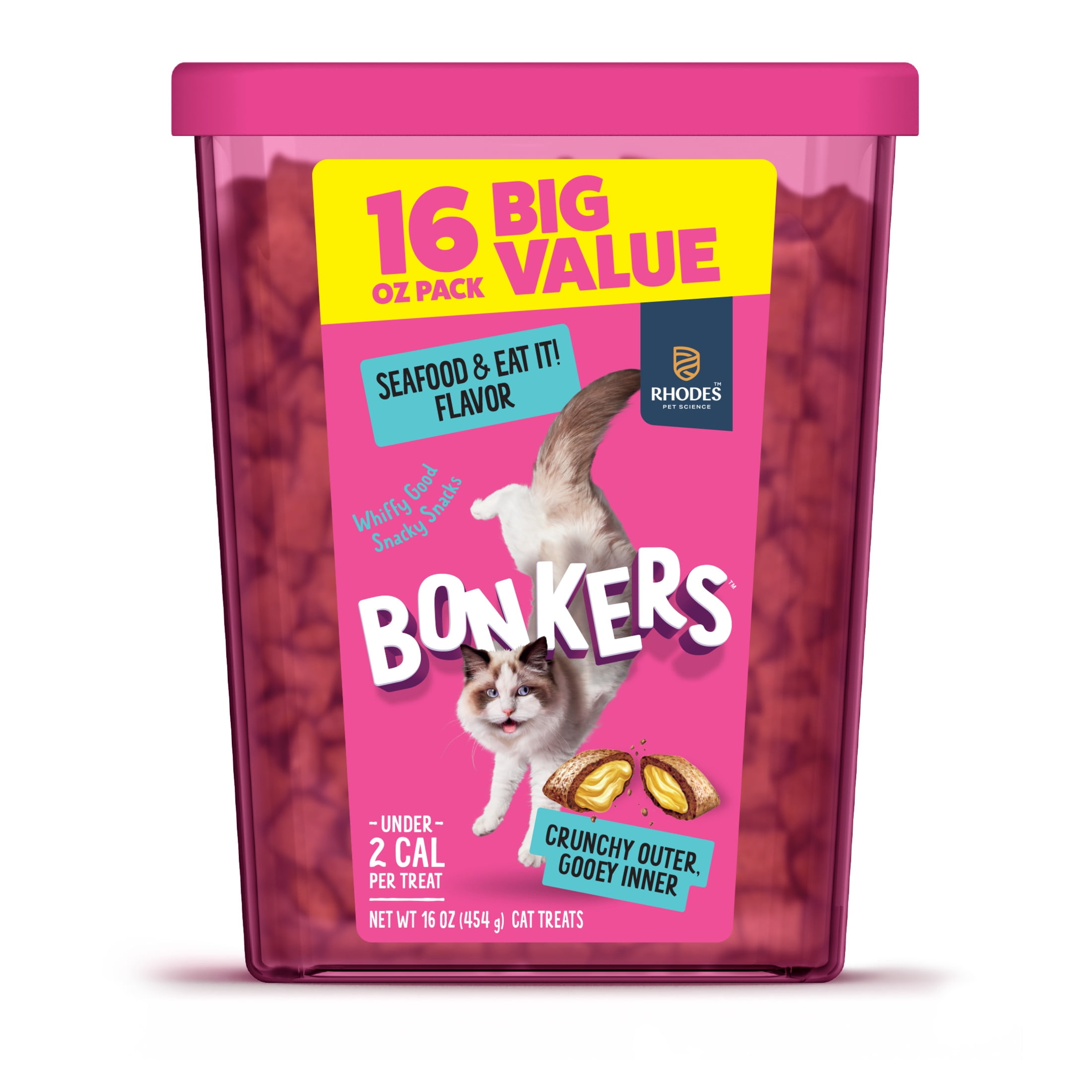 (2 pack) BONKERS Bites Seafood & Eat It Flavor Crunchy & Soft Treats for Cats, 16oz Tub