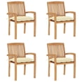 thumbnail image 1 of Sillas de patio VidaXL de madera maciza de teca, apilables con cojines, 4 unidades, 1 of 9