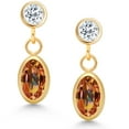 thumbnail image 2 of Gem Stone King 14K Yellow Gold Ecstasy Mystic Topaz and White Topaz Drop Dangle Earrings for Women (1.28 Cttw, Gemstone Birthstone, Oval 6X4MM, Round 3MM), 2 of 4