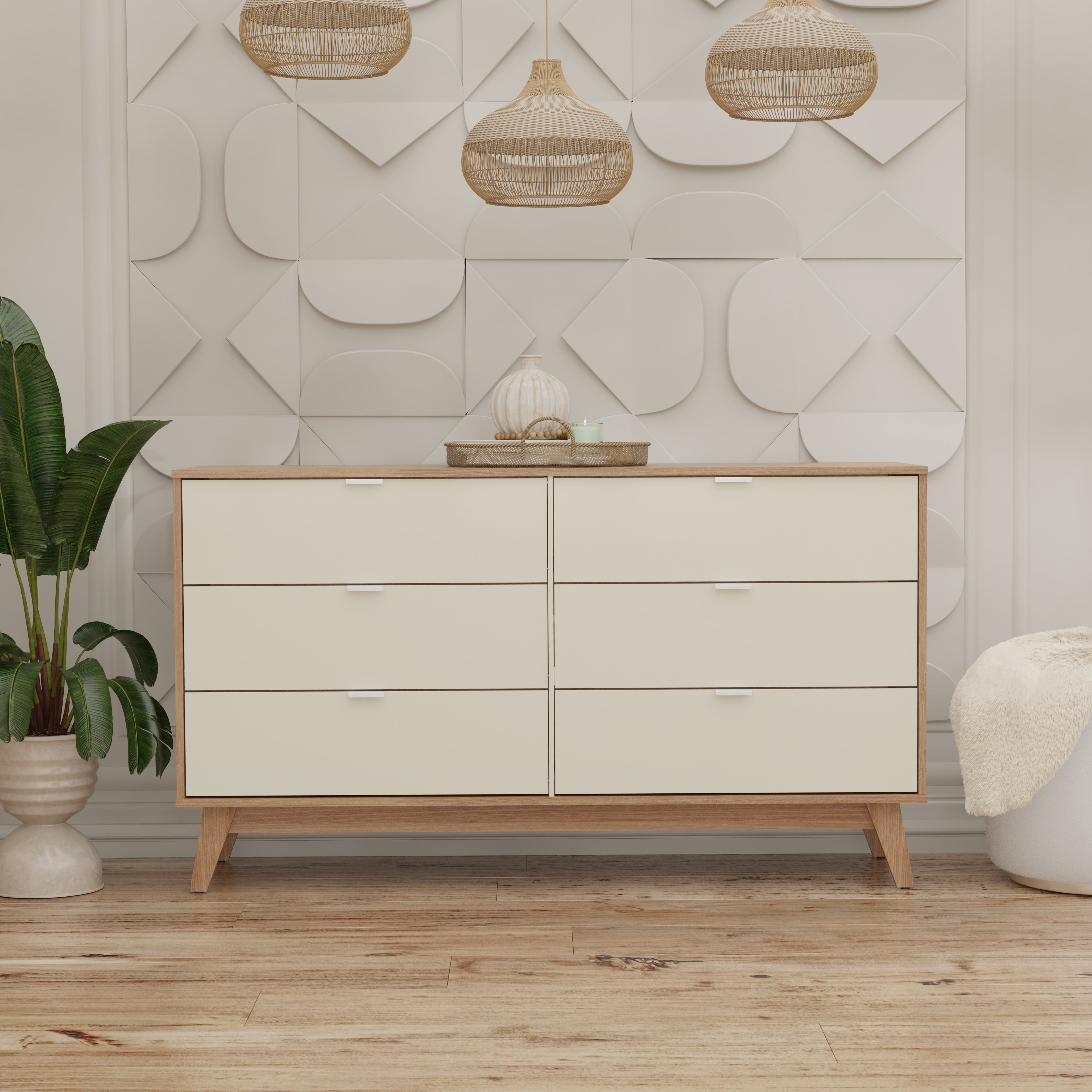 Kappesberg Hanford Hanford 6-Drawer Dresser: Functionality and Style for Your Bedroom, for Adults and Teens - Light Brown/Creme.