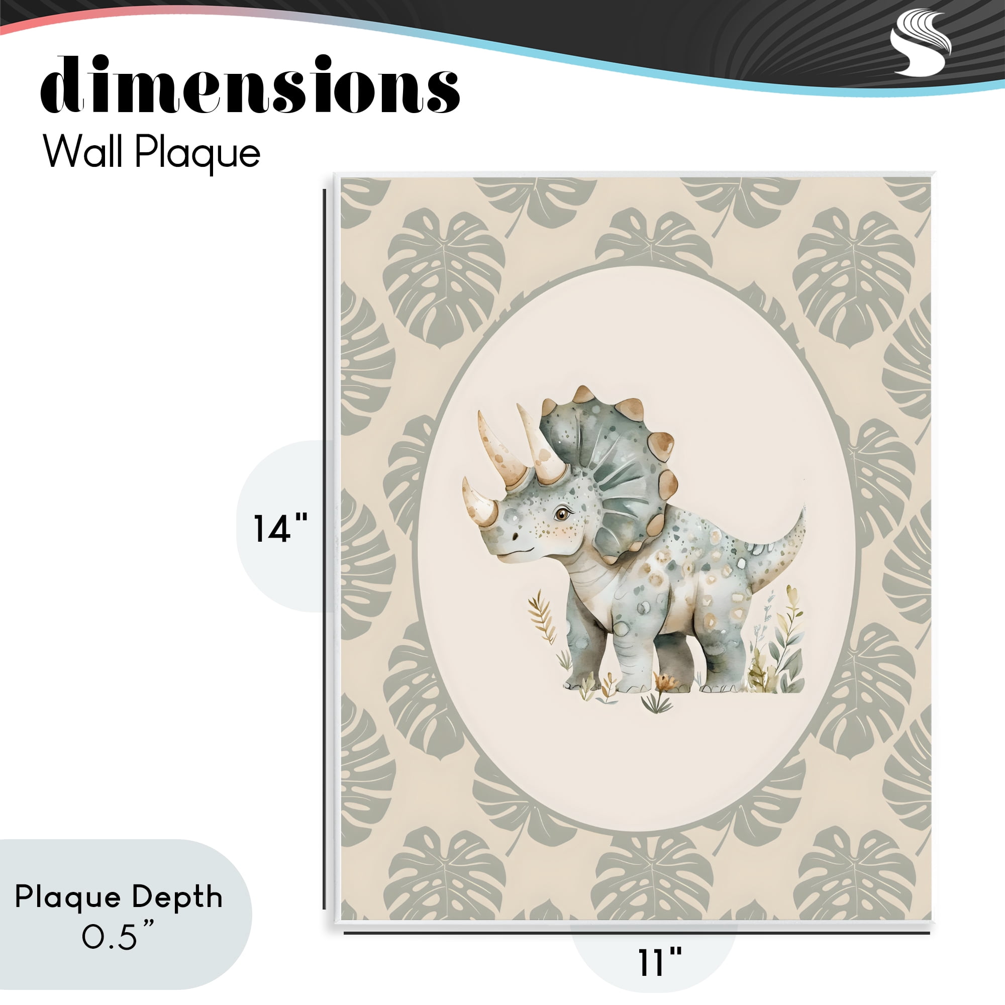 Stupell Industries Watercolor Dinosaur Tropical Border Wall Plaque Art, design by LSR Design Studio