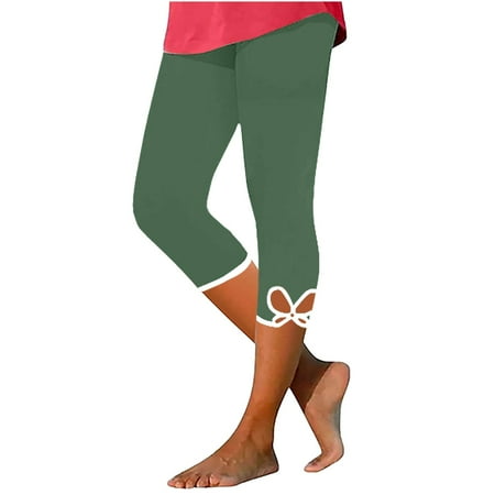 Kopltyrfg Plus Size Capri Leggings Women Summer Capris Stretchy Athletic Gym Leggings Soft Tights Workout Capri Yoga Pants Lace Green XL