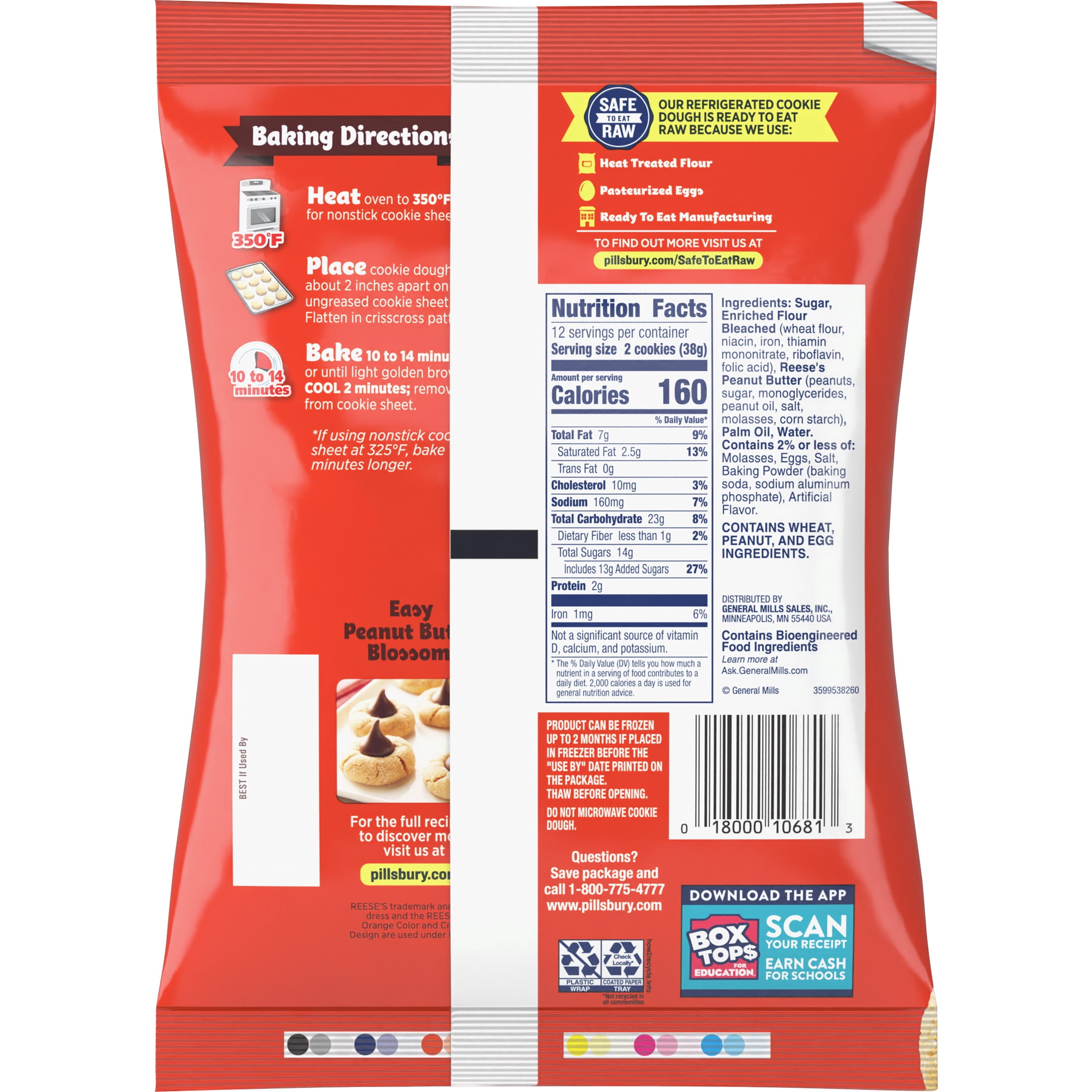 Pillsbury Ready to Bake Cookie Dough, REESE'S Peanut Butter, Makes 24 Cookies, 16 oz