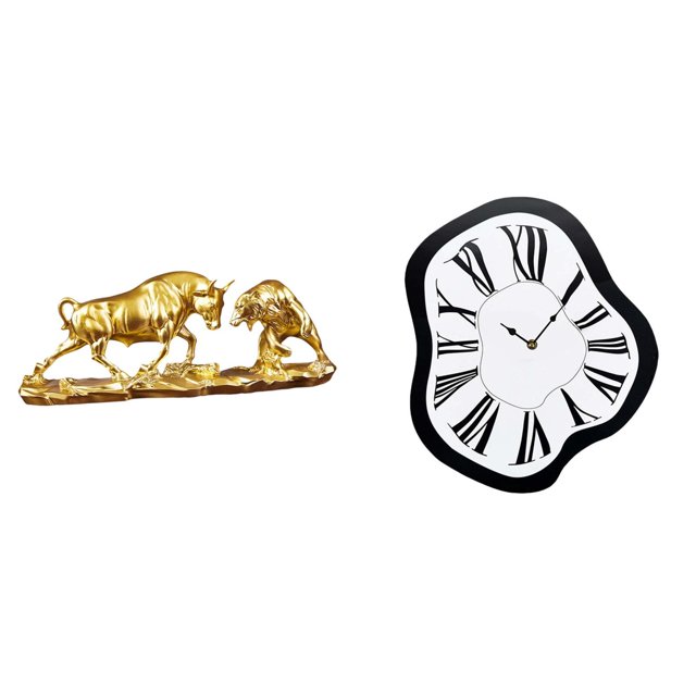 Estatua de escritorio,Figura decorativa de pelea de toros y osos,Colecciones de esculturas de toros,artesanía de resina,decoración,Reloj de pared,Reloj de pared interior con números romanos