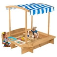 thumbnail image 5 of Spaco Kids Wooden Sandbox with Striped Canopy, Backyard Sandbox, Kids Sand Activity Sensory Play Pit, Toddler Summer Outdoor Toys, 1+ Years Old, 5 of 10