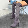 thumbnail image 4 of TIREOW Women's Over The Knee Stylish Thigh-High Chunky Heels Boots High Low Block Heel Riding Boots Platform Thigh High Round Toe Long Boots(Black,Gray ), 4 of 8