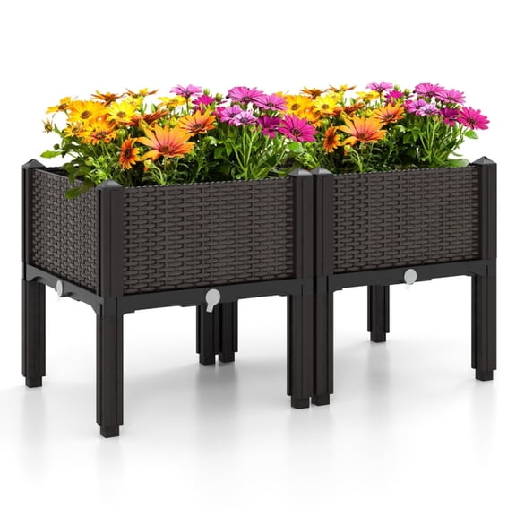 Biotree 2 Set Elevated Plastic Raised Garden Bed Planter Kit for Flower Vegetable Grow-Brown - Outdoor Backyard Patio Garden Planting