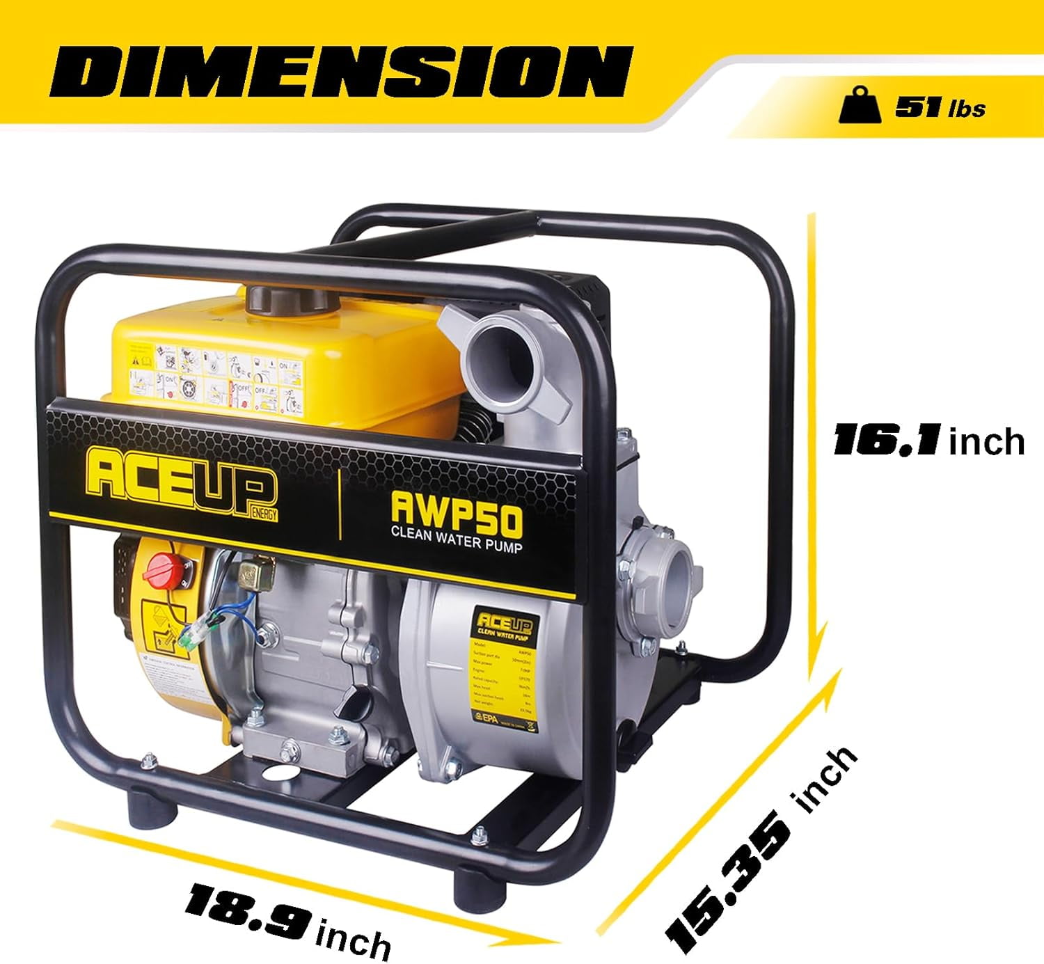 Aceup Energy Gas Water Pump 2 Inch, 158 GPM 7HP Gasoline Powered Water Pump, 208cc Portable Irrigation Pump, EPA Certified