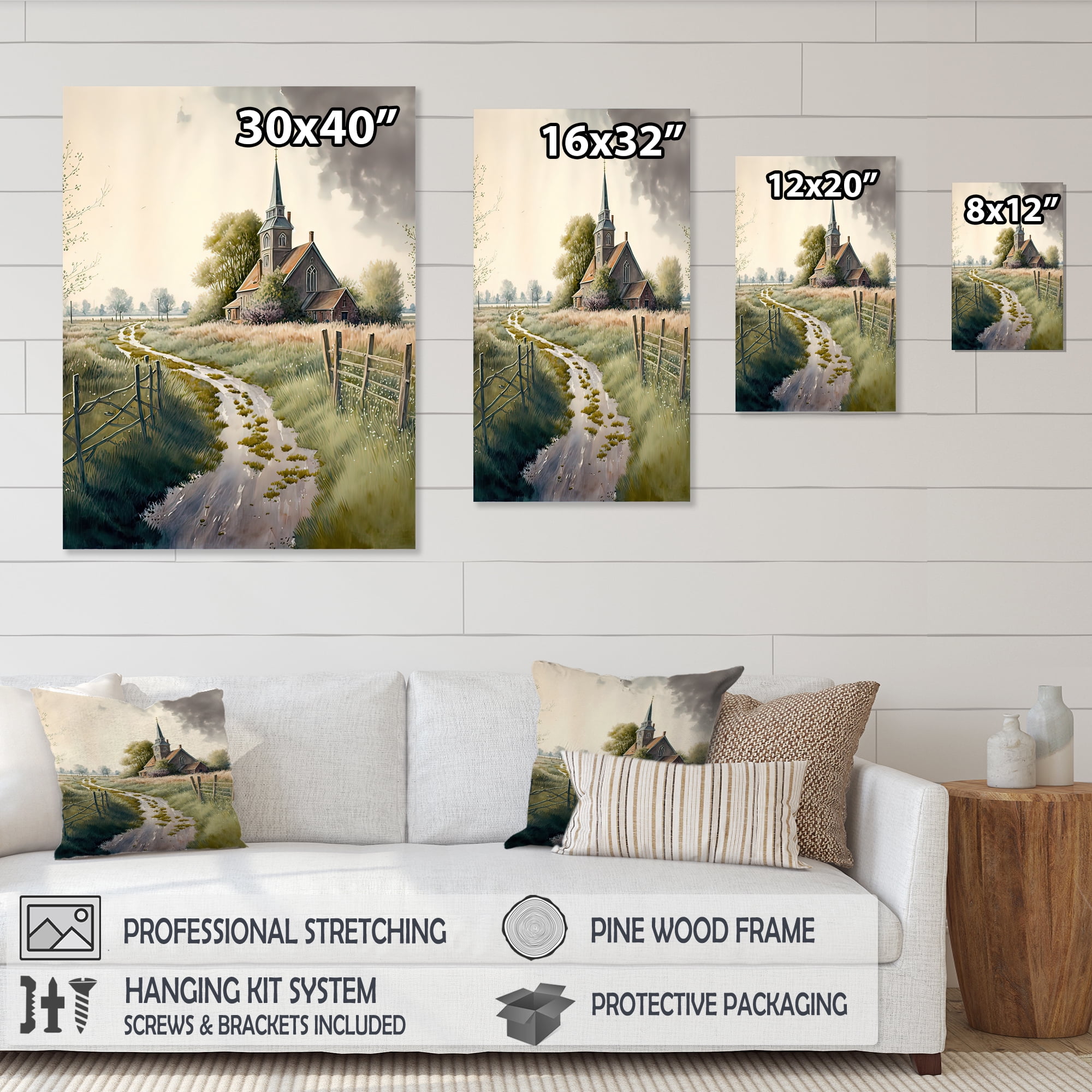Designart Winding Path To Church IV Canvas Wall Art