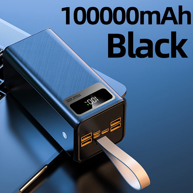 A 100000Mah Power Bank with 22.5W Super Fast Charging, Large Capacity, Intelligent Digital Display Screen, Leather Hanging Rope,Outdoor Camping LED Light,Travel Backup Power Supply,Suitable for Phone