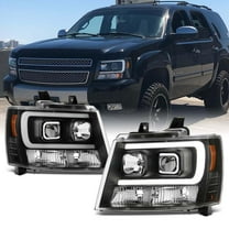 AKKON - For 2007-2014 Chevy Suburban | Tahoe | Avalanche Left Right Black LED DRL Projector Head Lights Pair