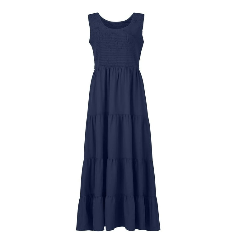 Vedolay Free People Dress Women's Summer Striped Ruffle Sleeves Tie Waist  Pockets Casual Swing Midi Dress,Navy L - Walmart.com