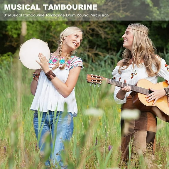 8" Musical Tambourine Tamborine Drum Round Percussion Gift for KTV