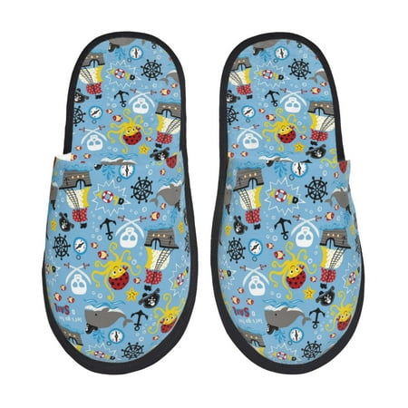 

Tideii Pirate Marine Animals for Home Indoor Cotton Slippers Autumn and Winter EVA Plush Slippers Household Supplies Unisex-Medium