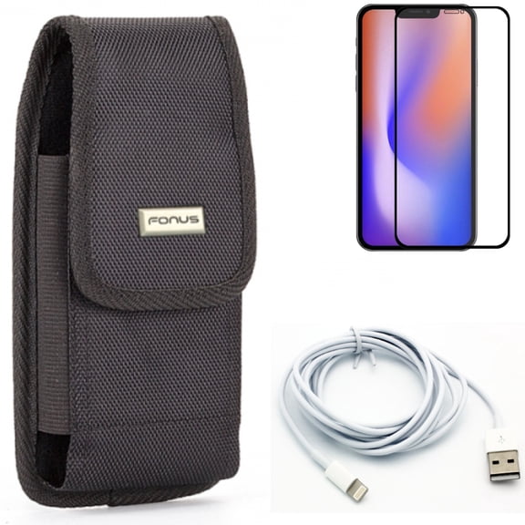 6ft USB Cable & Screen Protector & Case Belt Clip for iPhone 13,Pro ONLY - Charger Cord Power Wire   Anti-Glare Tempered Glass Matte   Swivel Holster Rugged Combo