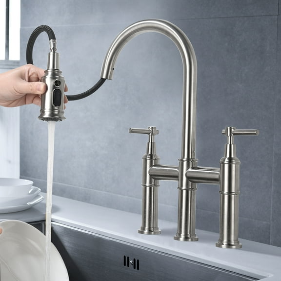 Kitchen Faucet Bridge Kitchen Faucet with Pull-Down Sprayhead in Spot,Pull Down Kitchen Faucet