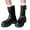 Black, variant on Leather Mid Calf Slip On Combat Boots for Women Platform Square Toe Buckle Motorcycle Booties Wide Width Non Slip Gothic Boots Black Size 8