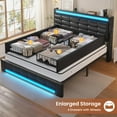 thumbnail image 5 of Afuhokles LED Upholstered Full Bed Frame with Storage Headboard and 4 Drawers, Charging Station, Leather Platform Bed Frame with Button Tufted, Black PU, 5 of 8
