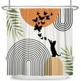 thumbnail image 5 of Mid Century Cat Shower Curtain Abstract Boho Geometric Minimalist Black Cat Butterflies Green Leaf Aesthetic Shower Curtain for Bathroom Decoration Accessories with Hooks 60x72 inch, 5 of 13
