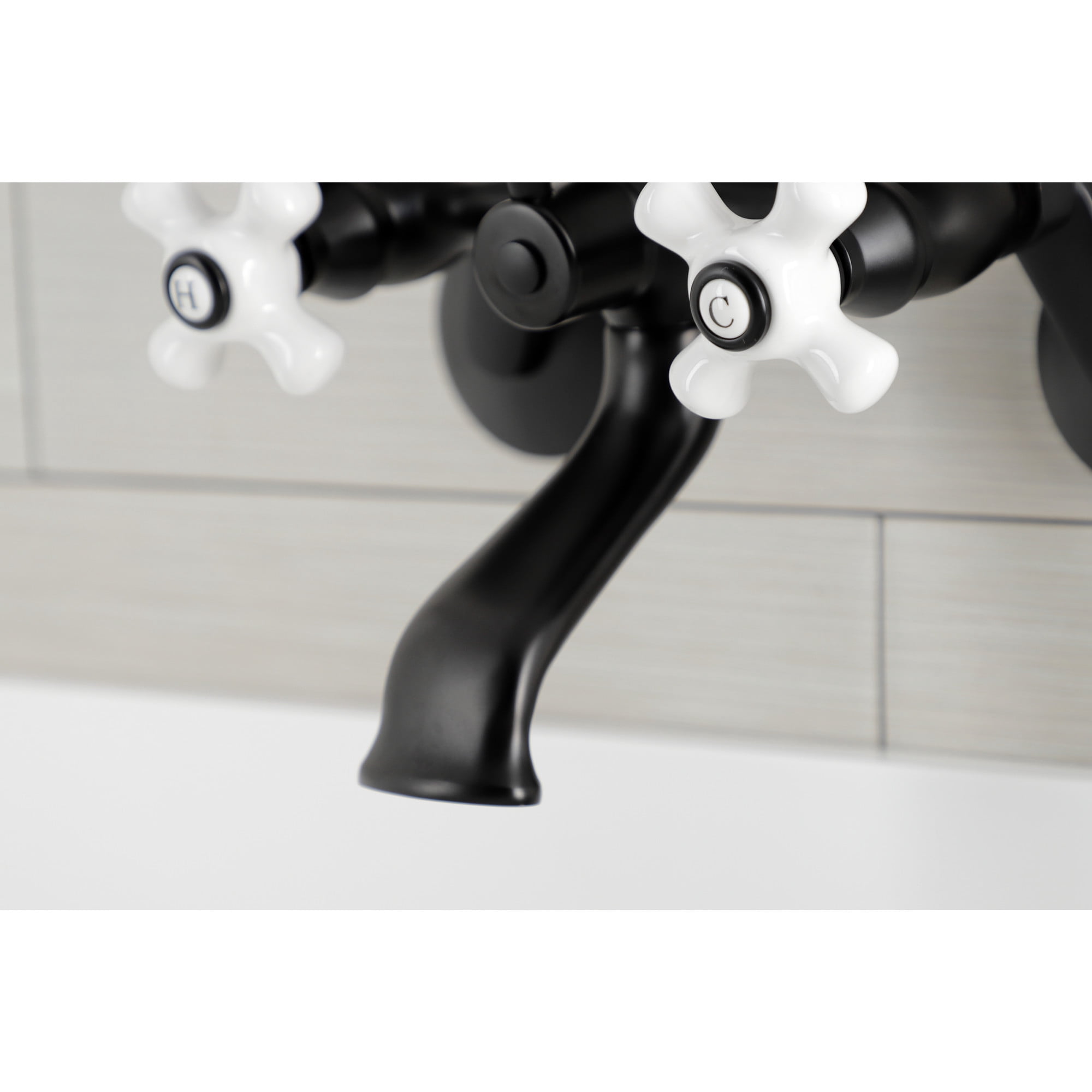 Kingston Brass KS266PXMB Kingston Three-Handle 2-Hole Wall Mount Clawfoot Tub Faucet with Hand Shower in Matte Black