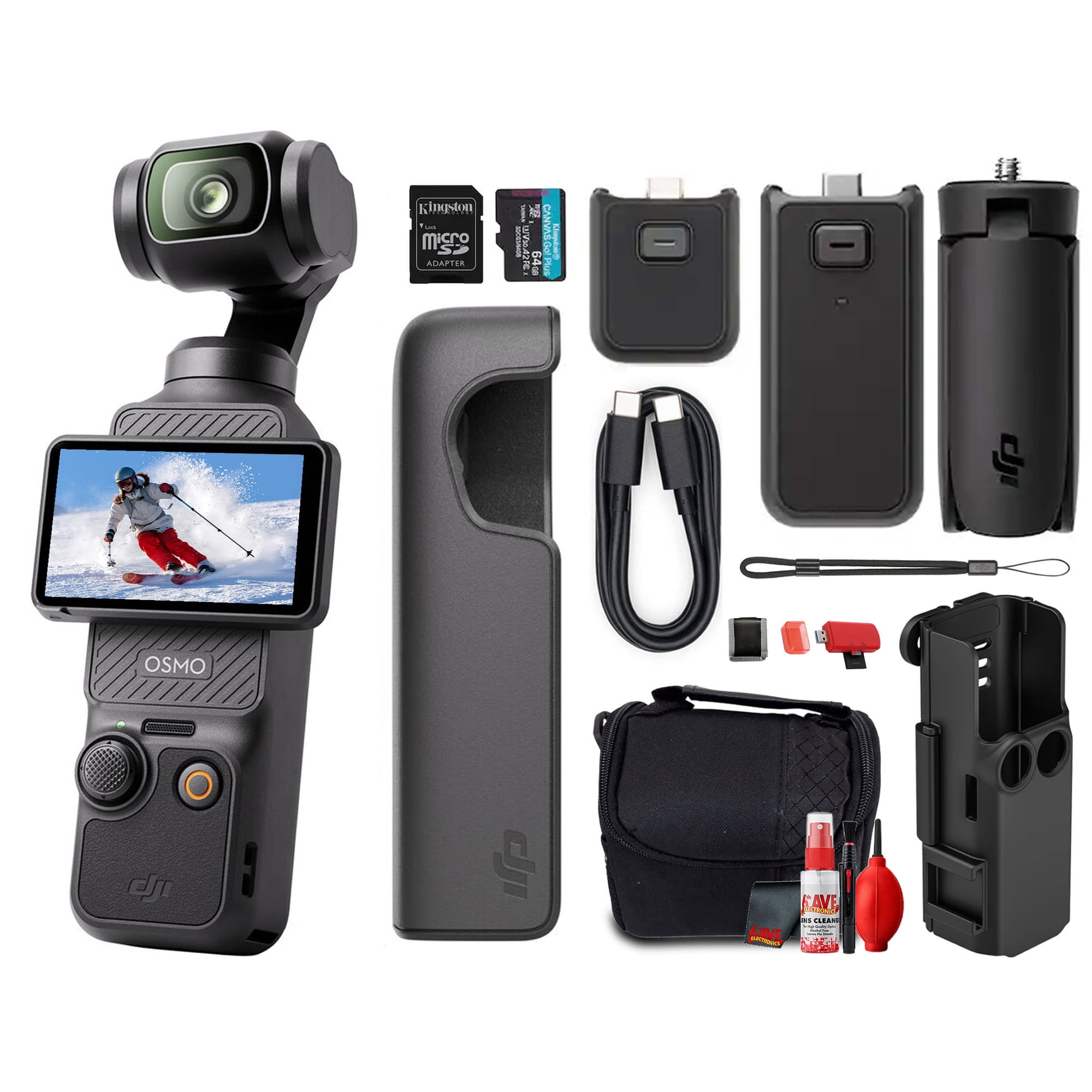 DJI Osmo Pocket 3 Capture More Combo | 1-Inch CMOS 4K 120fps Handheld Gimbal Camera 3-Axis Stabilization | ActiveTrack 6.0 | Rotating Touchscreen + 64GB SD Card + 50-in-1 Accessory Kit + Camera Bag