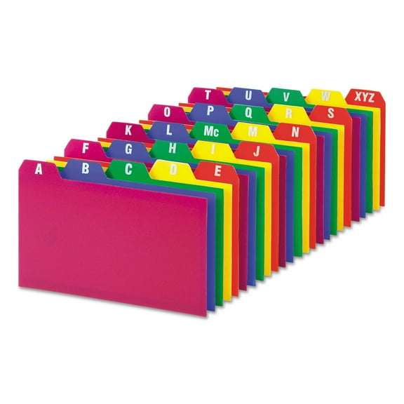 Oxford 73153 3 in. x 5 in. Durable Poly A-Z Card Guides with 1/5-Cut Top Tab - Assorted Colors (25/Set)