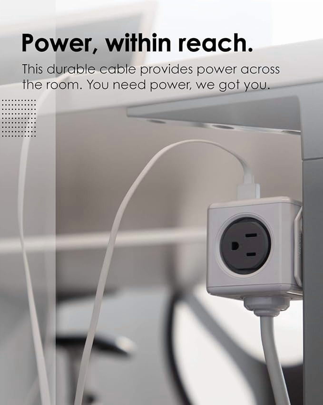 Allocacoc PowerCube Extended USB Surge Protector Charging Station, 4 Outlets 2 USB 5ft Cord w/ Mounting Dock, Space-Saving Power Strip Cube, No Block Design for Home Dorm Office Gift (Blue)