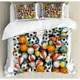thumbnail image 1 of Letter M King Size Duvet Cover Set, Alphabet ABC Creative Typography Design with Sports Theme and Different Balls, Decorative 3 Piece Bedding Set with 2 Pillow Shams, Multicolor, by Ambesonne, 1 of 3