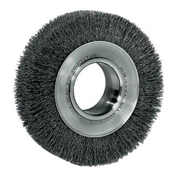 Wide-Face Crimped Wire Wheel, 6 in Dia. x 1 1/4 in W, 0.014 in Steel, 6,000 rpm
