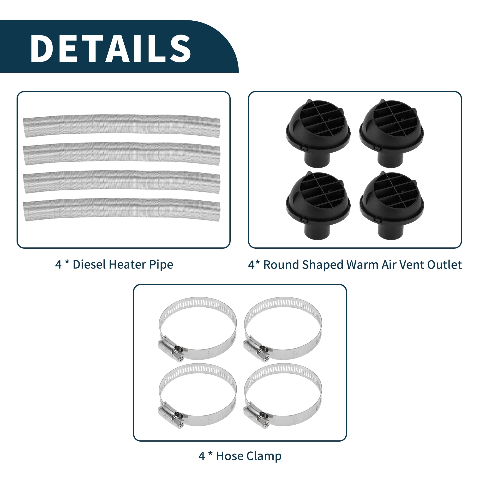Unique Bargains 42mm Dia 100cm Car Heater Duct Kit Car Heater Duct Pipe Hose Set for Diesel Heater Silver Tone