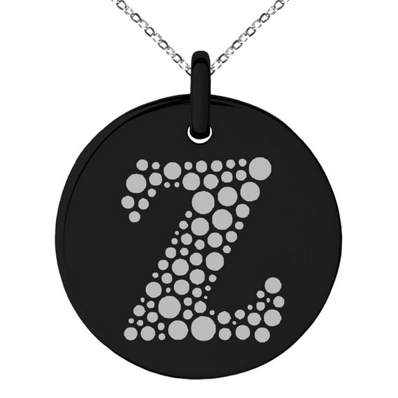 Tioneer Stainless Steel Letter Z Initial Dotted Monogram Engraved Small Medallion Circle Charm Pendant Necklace