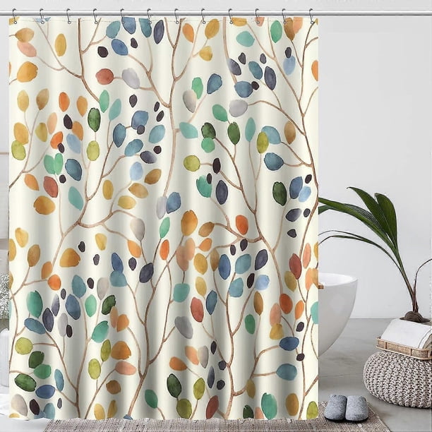 Bathroom Floral Shower Curtain,Colorful Leaf Curtains Bathroom Decor,Shower Curtain Set with Curtain Hooks