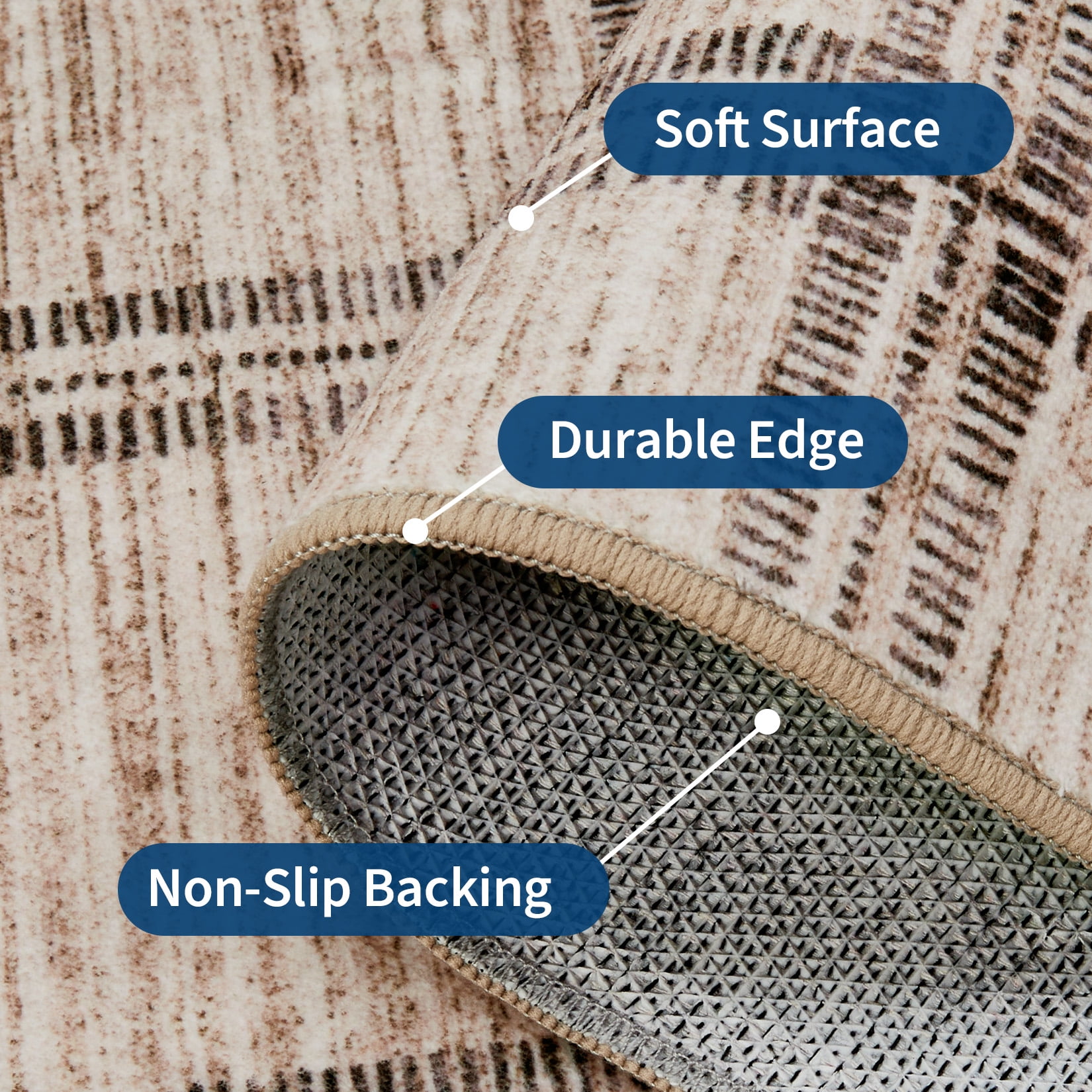 Garvee 10'x13' Area Rug Modern Striped Geometric Carpet, Washsble Plaid Rug Non Slip Stain Resistant Indoor Floor Mats for Living Room Bedroom Dining Room, Camel